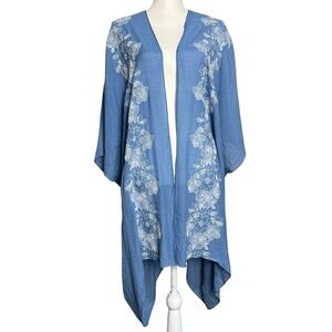 Kyemi Kye Mi Waterfall Blue White Duster Coverup Cardigan Size Medium NWT